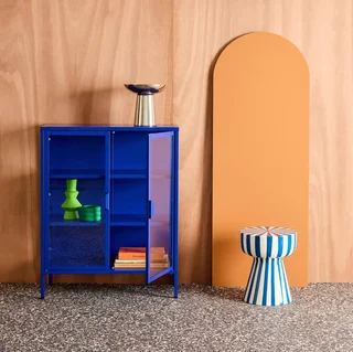 Industrielle Vitrine 2 Türen Stahl und gehärtetes Glas 80 cm