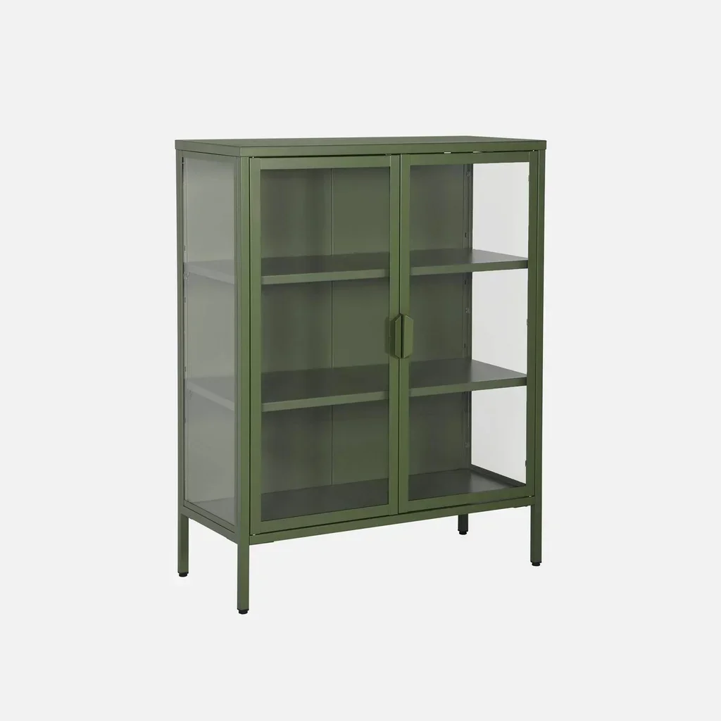 Industrielle Vitrine 2 Türen gehärtetes Glas Stahl 80 cm Arkansas Stil