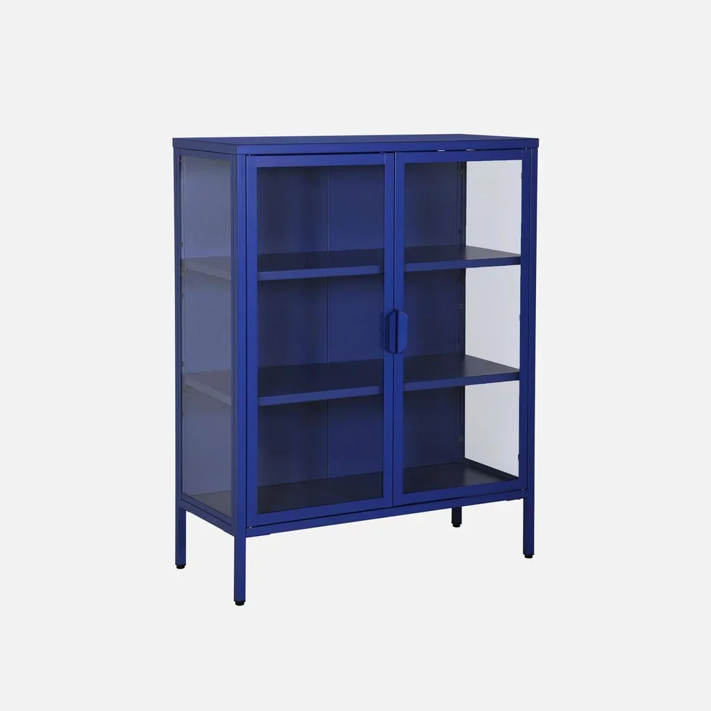 Industrielle Vitrine 2 Türen Stahl und gehärtetes Glas 80 cm