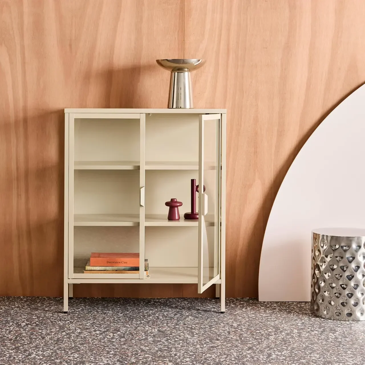 Industrielle Vitrinenschrank 2 Türen Stahl Hartglas 80 cm