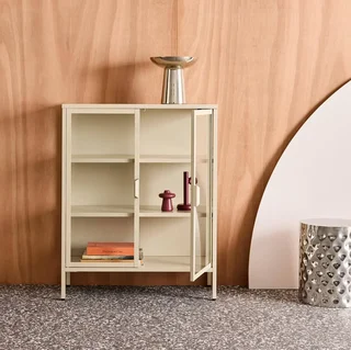 Industrielle Vitrinenschrank 2 Türen Stahl Hartglas 80 cm