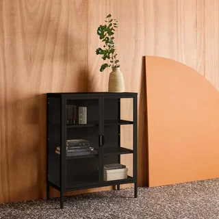Industrielle Vitrine 2 Türen Stahl und gehärtetes Glas 80 cm