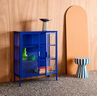 Industrielle Vitrine 2 Türen Stahl und gehärtetes Glas 80 cm
