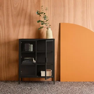 Industrielle Vitrine 2 Türen Stahl und gehärtetes Glas 80 cm