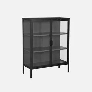 Industrielle Vitrine 2 Türen Stahl und gehärtetes Glas 80 cm