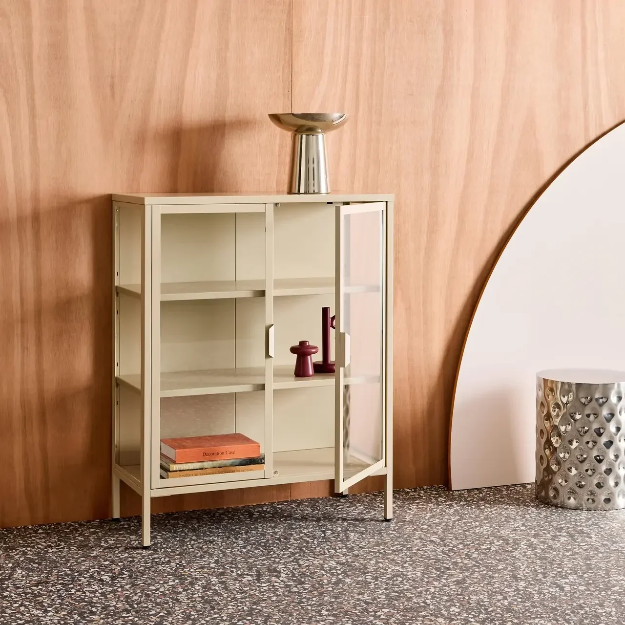 Industrielle Vitrinenschrank 2 Türen Stahl Hartglas 80 cm
