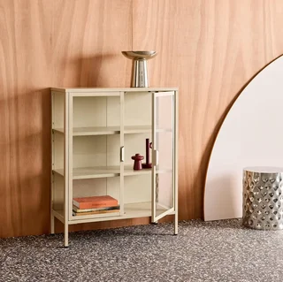 Industrielle Vitrinenschrank 2 Türen Stahl Hartglas 80 cm