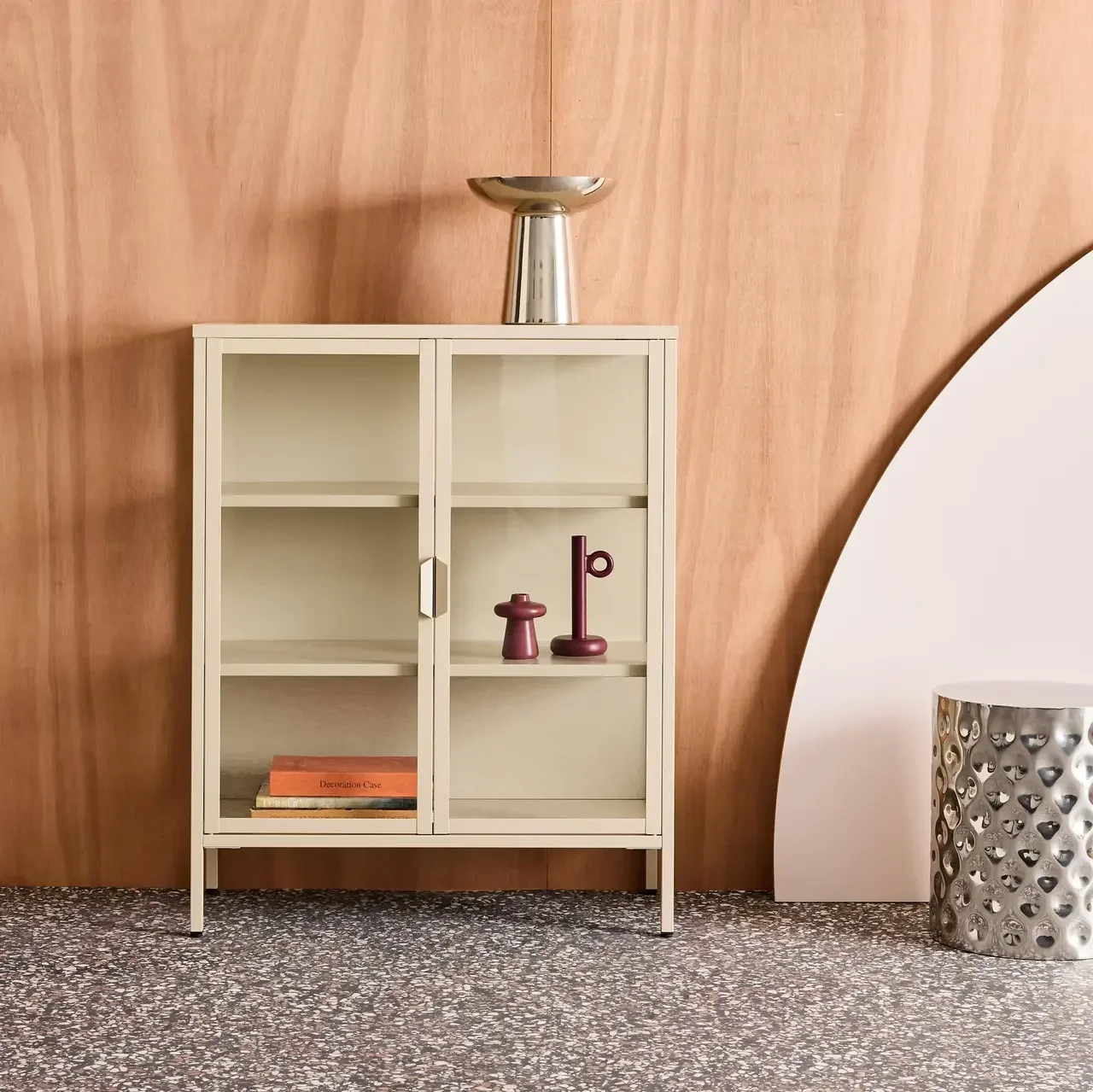 Industrielle Vitrinenschrank 2 Türen Stahl Hartglas 80 cm