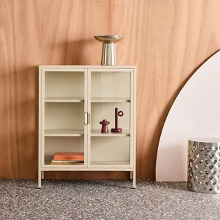 Industrielle Vitrinenschrank 2 Türen Stahl Hartglas 80 cm