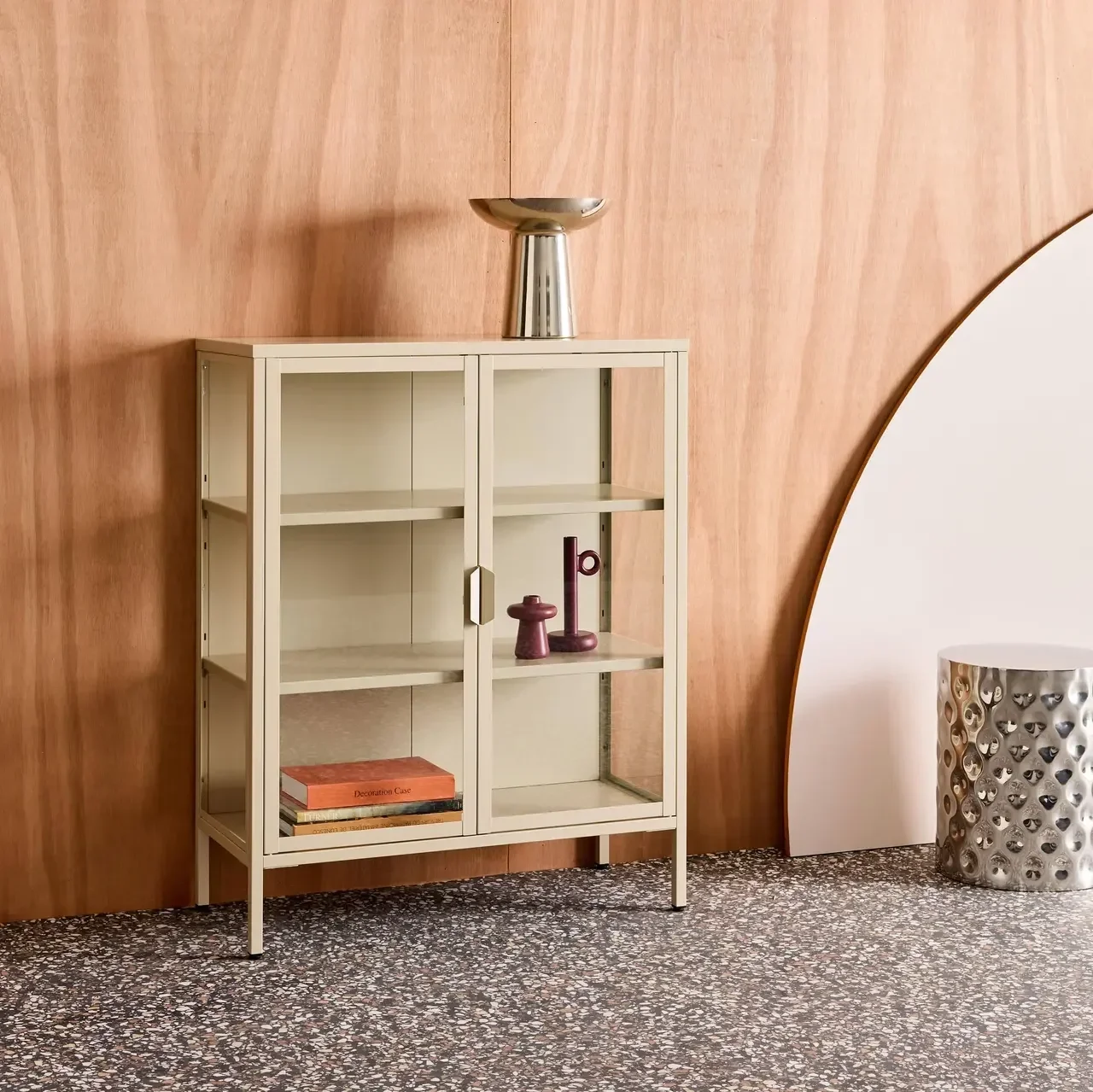 Industrielle Vitrinenschrank 2 Türen Stahl Hartglas 80 cm