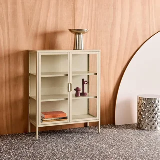 Industrielle Vitrinenschrank 2 Türen Stahl Hartglas 80 cm
