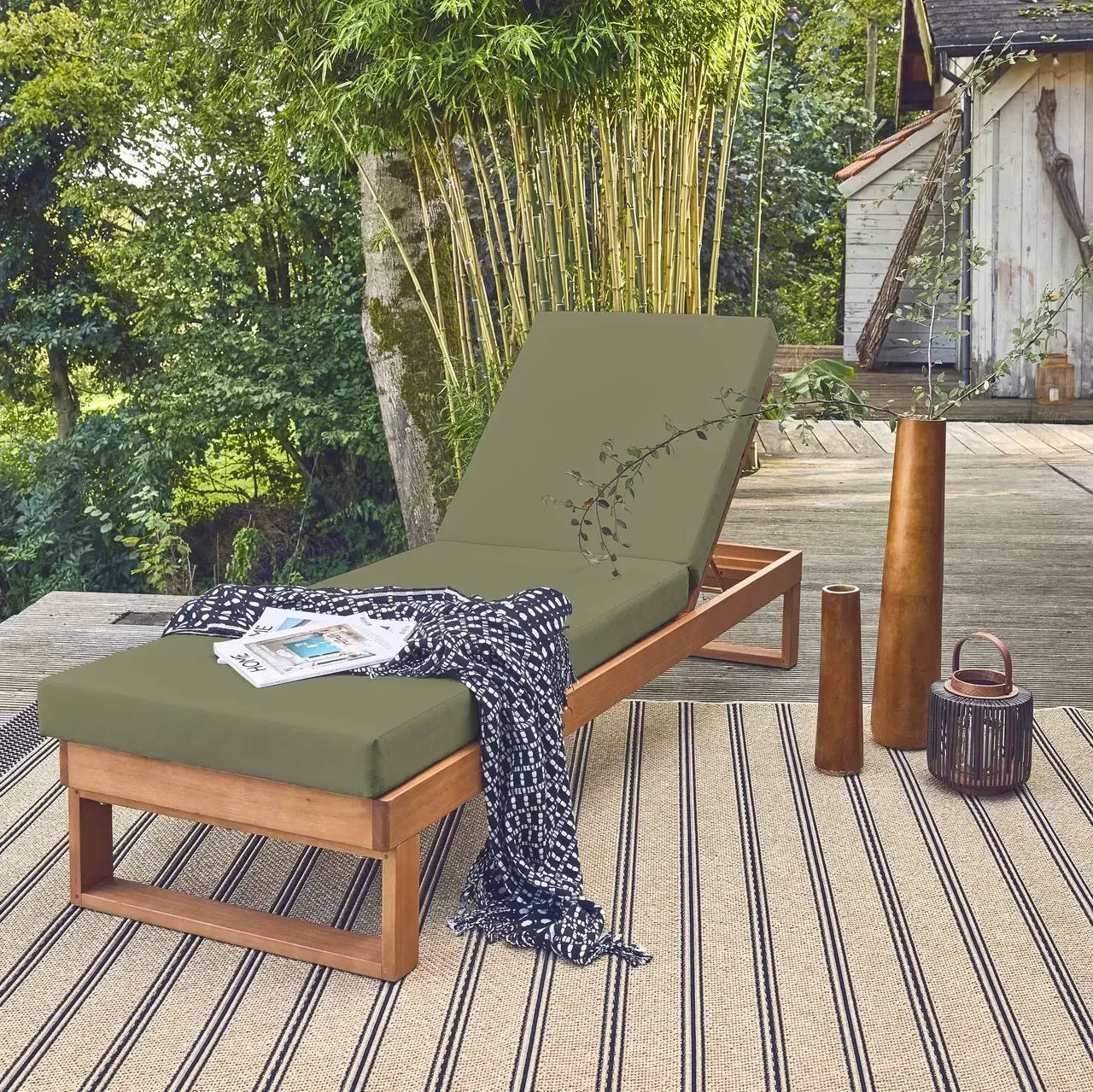 Lettino prendisole legno eucalipto FSC schienale reclinabile Pamplona giardino esterno