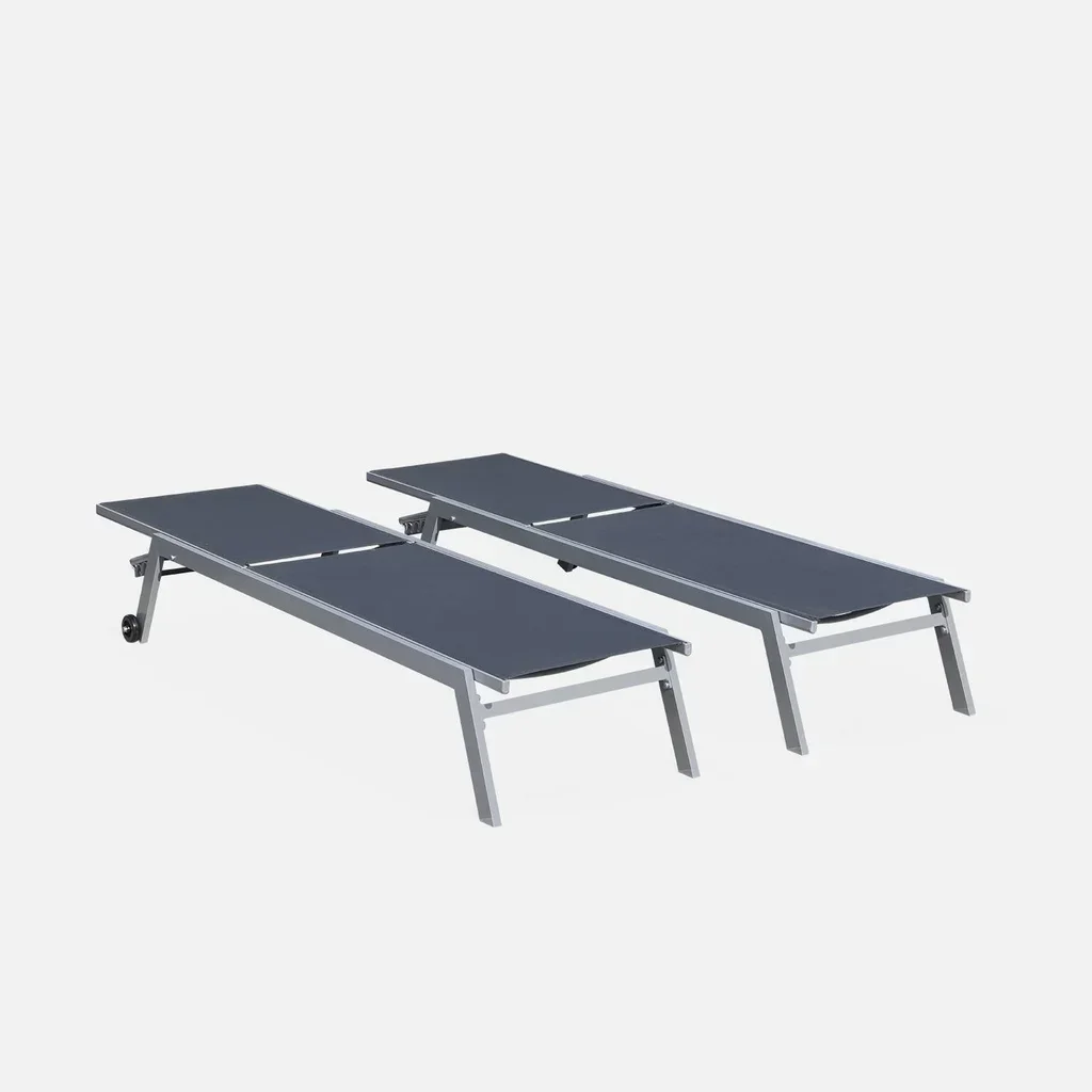 Lot de 2 transats aluminium multi-positions taupe avec roulettes