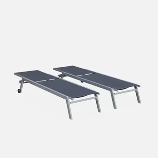 Lot de 2 transats aluminium multi-positions taupe avec roulettes