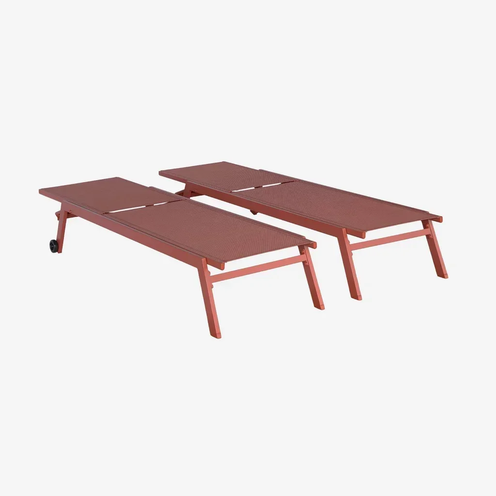 Bain de soleil aluminium multi-positions taupe lot de 2 transats roulettes jardin