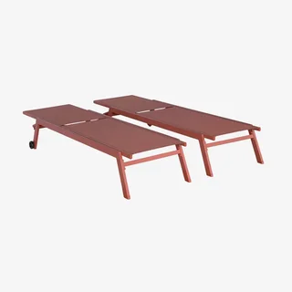 Bain de soleil aluminium multi-positions taupe lot de 2 transats roulettes jardin