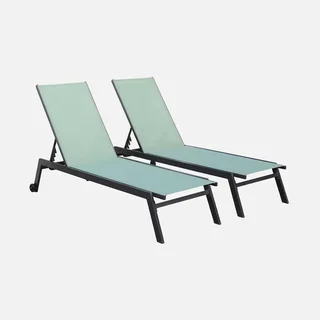 Lot de 2 transats aluminium multi-positions avec roulettes - design blanc et taupe
