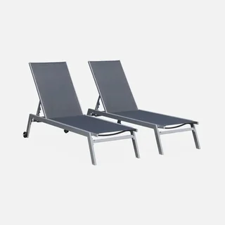 Lot de 2 transats aluminium multi-positions taupe avec roulettes