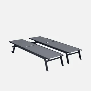 Lot de 2 transats aluminium multi-positions taupe avec roulettes