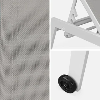 Lot de 2 transats alu multi-positions sur roulettes - Bain de soleil textilène taupe