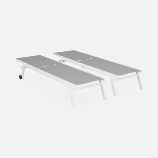 Lot de 2 transats alu multi-positions sur roulettes - Bain de soleil textilène taupe