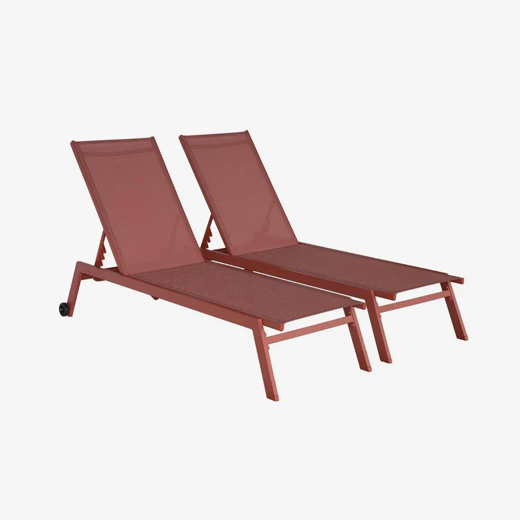 Bain de soleil aluminium multi-positions taupe lot de 2 transats roulettes jardin