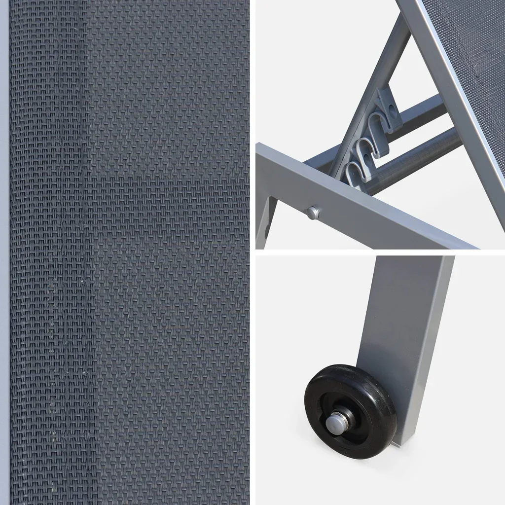Lot de 2 transats aluminium multi-positions taupe avec roulettes
