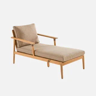 Bain de soleil bois acacia et corde avec coussins oléfine - Lot de 2