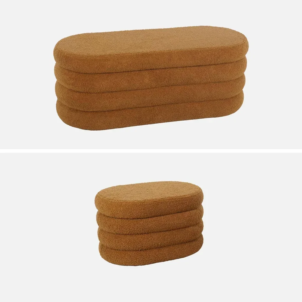 Banc coffre bouclette avec 2 poufs rangement intégré beige