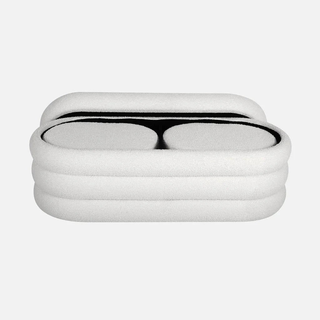 Banc coffre bouclette avec 2 poufs rangement intégré