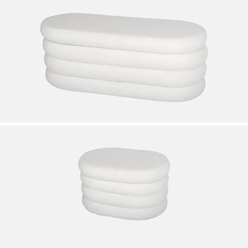 Banc coffre bouclette avec 2 poufs rangement intégré