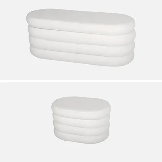 Banc coffre bouclette avec 2 poufs rangement intégré