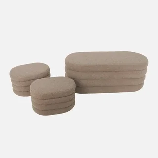 Banc coffre bouclette blanc avec 2 poufs rangement intégré