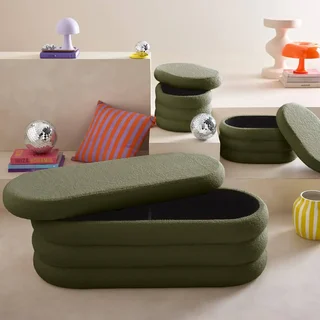 Banc coffre bouclette avec 2 poufs rangement intégré