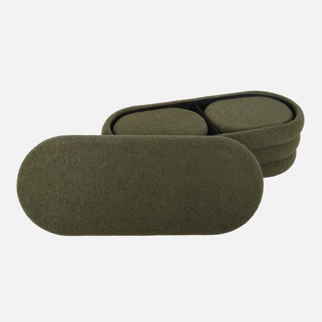 Banc coffre bouclette avec 2 poufs rangement intégré
