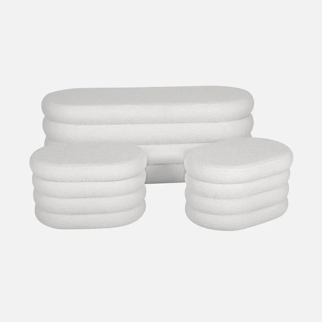 Banc coffre bouclette avec 2 poufs rangement intégré