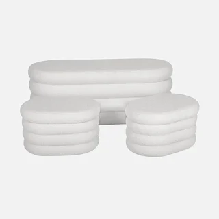 Banc coffre bouclette avec 2 poufs rangement intégré