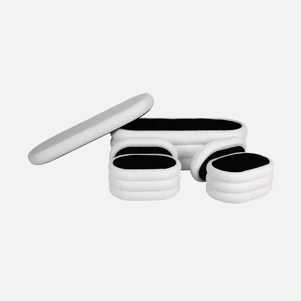 Banc coffre bouclette avec 2 poufs rangement intégré