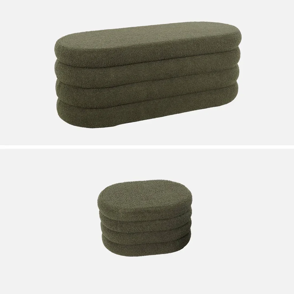 Banc coffre bouclette avec 2 poufs rangement intégré