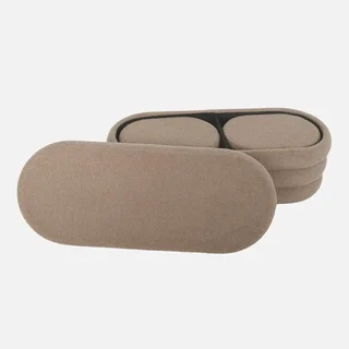 Banc coffre bouclette blanc avec 2 poufs rangement intégré