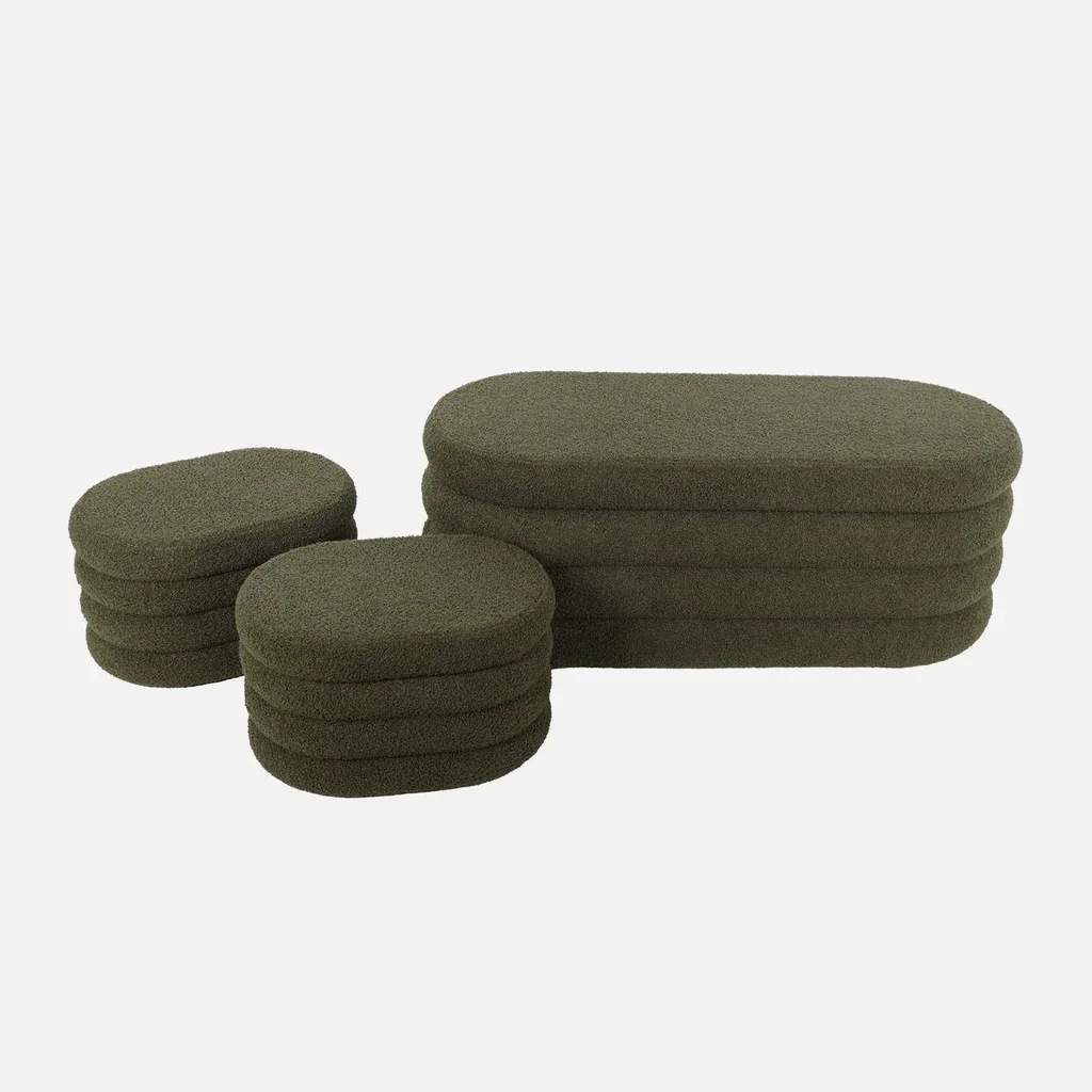 Banc coffre bouclette avec 2 poufs rangement intégré