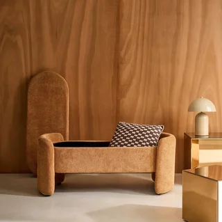 Banc coffre en tissu style contemporain pour pied de lit Kalo