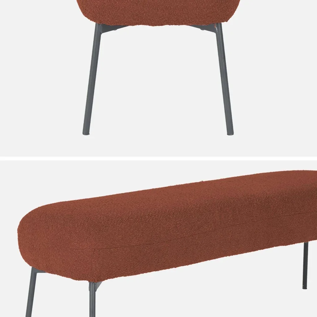 Banc d'appoint bouclette noir pieds métal bout de lit entrée salon moderne