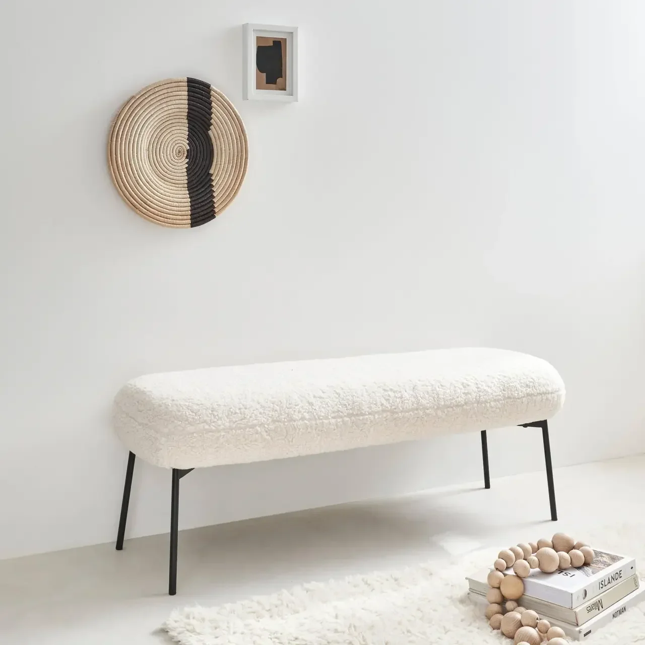 Banc d'appoint bouclette noir contemporain bout de lit entrée