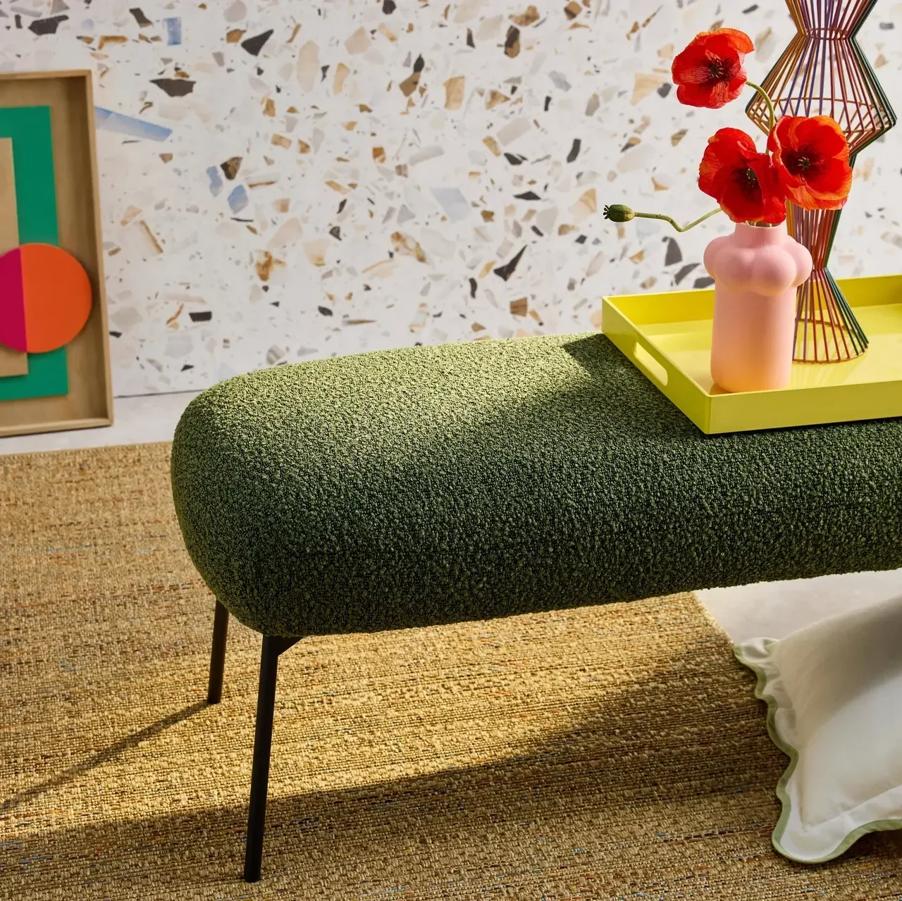 Banc d'appoint bouclette noir bout de lit design contemporain