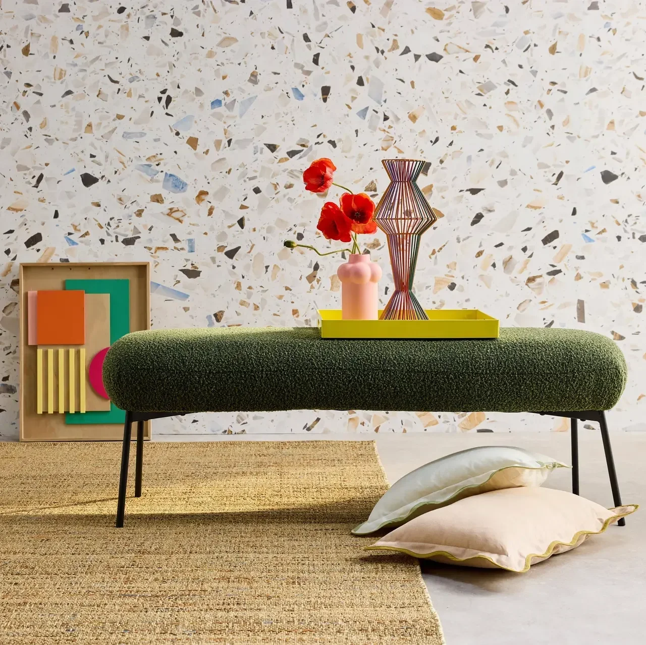 Banc d'appoint bouclette noir bout de lit design contemporain