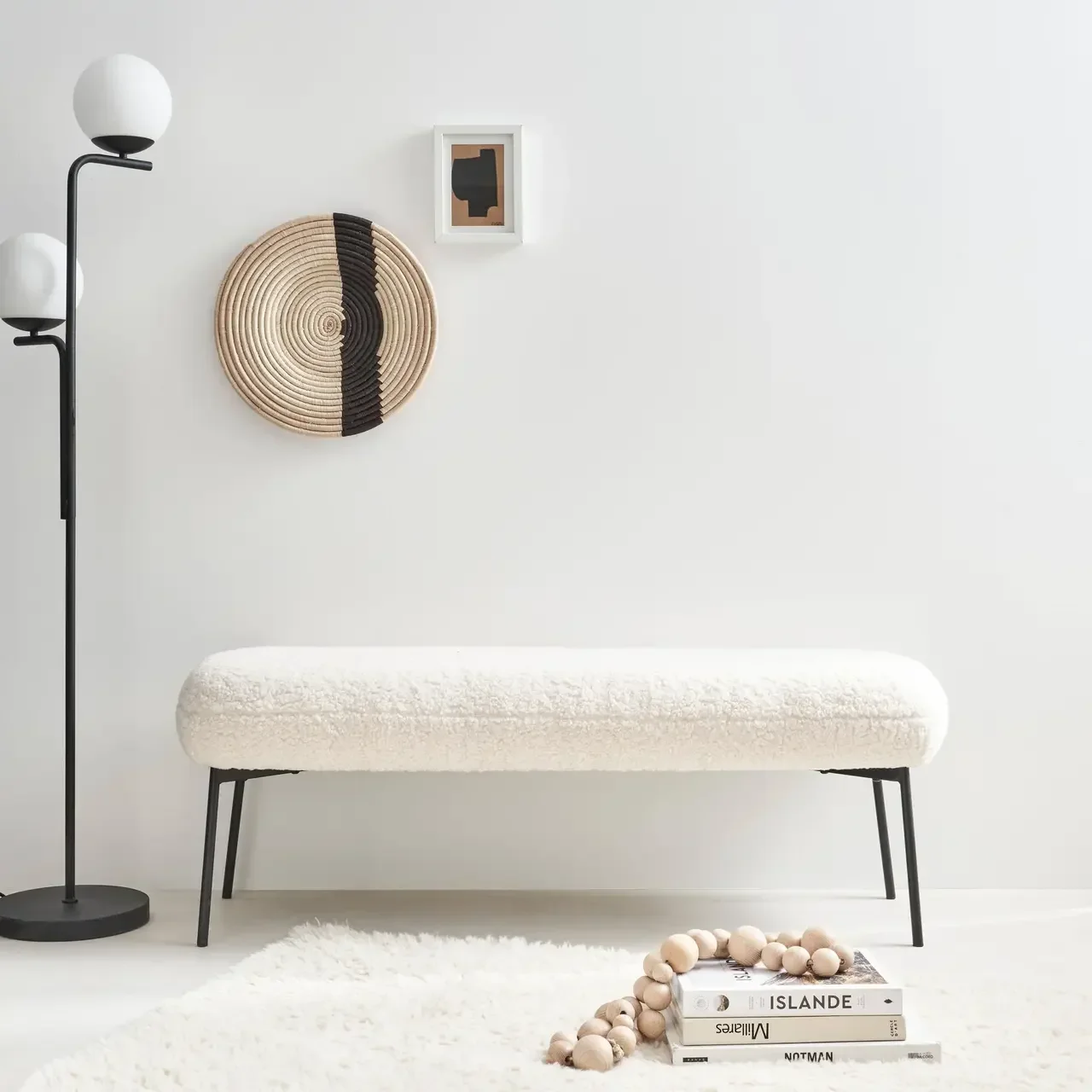 Banc d'appoint bouclette noir contemporain bout de lit entrée