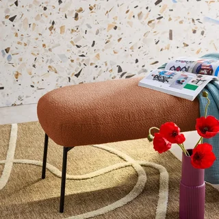 Banc d'appoint bouclette noir pieds métal bout de lit entrée salon moderne
