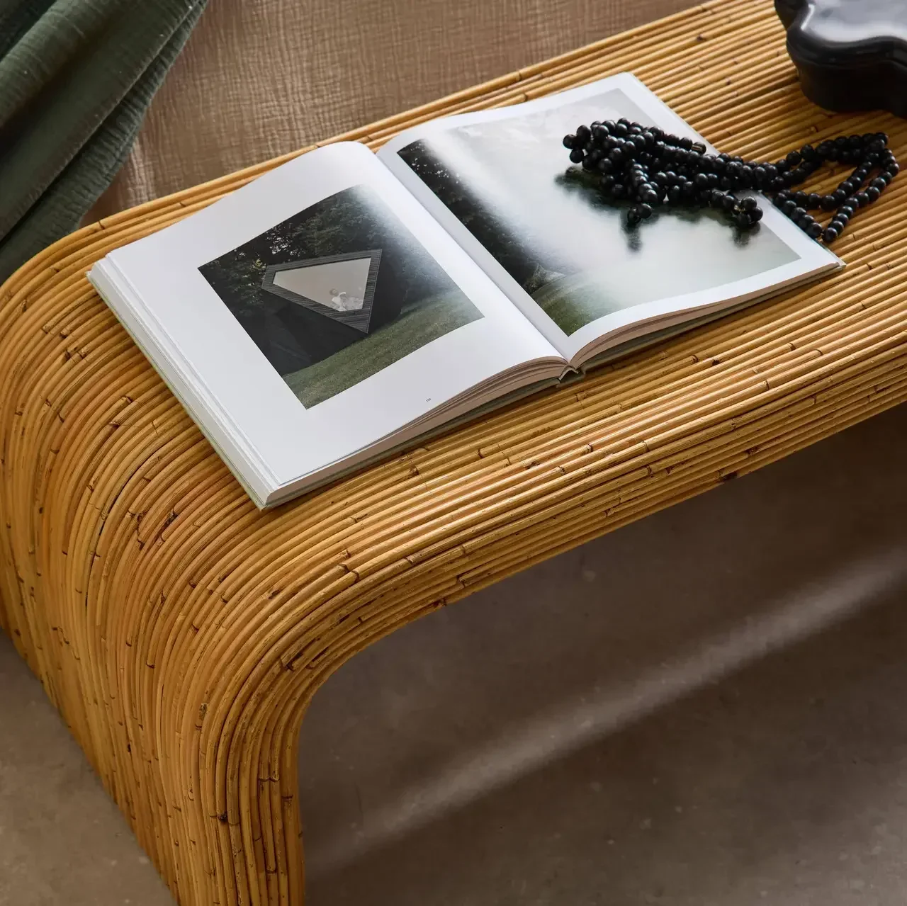 Banc d'appoint rotin naturel style exotique bout de lit entrée
