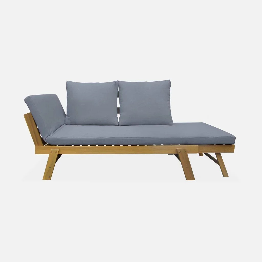Panchina da giardino in legno di acacia 2-3 posti con braccioli pieghevoli e cuscino sfoderabile 8cm - Collezione Jalance